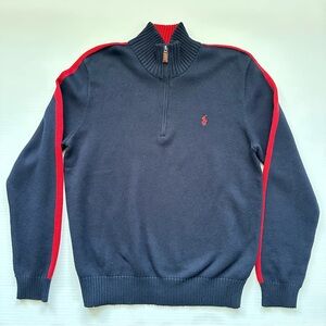 Polo Ralph Lauren Navy Blue Red 1/4 Zip Pullover Sweater Large Vintage